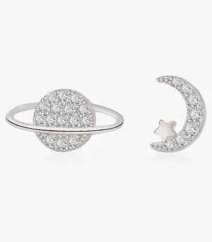 PLANET & MOON STUD EARRINGS -SILVER
