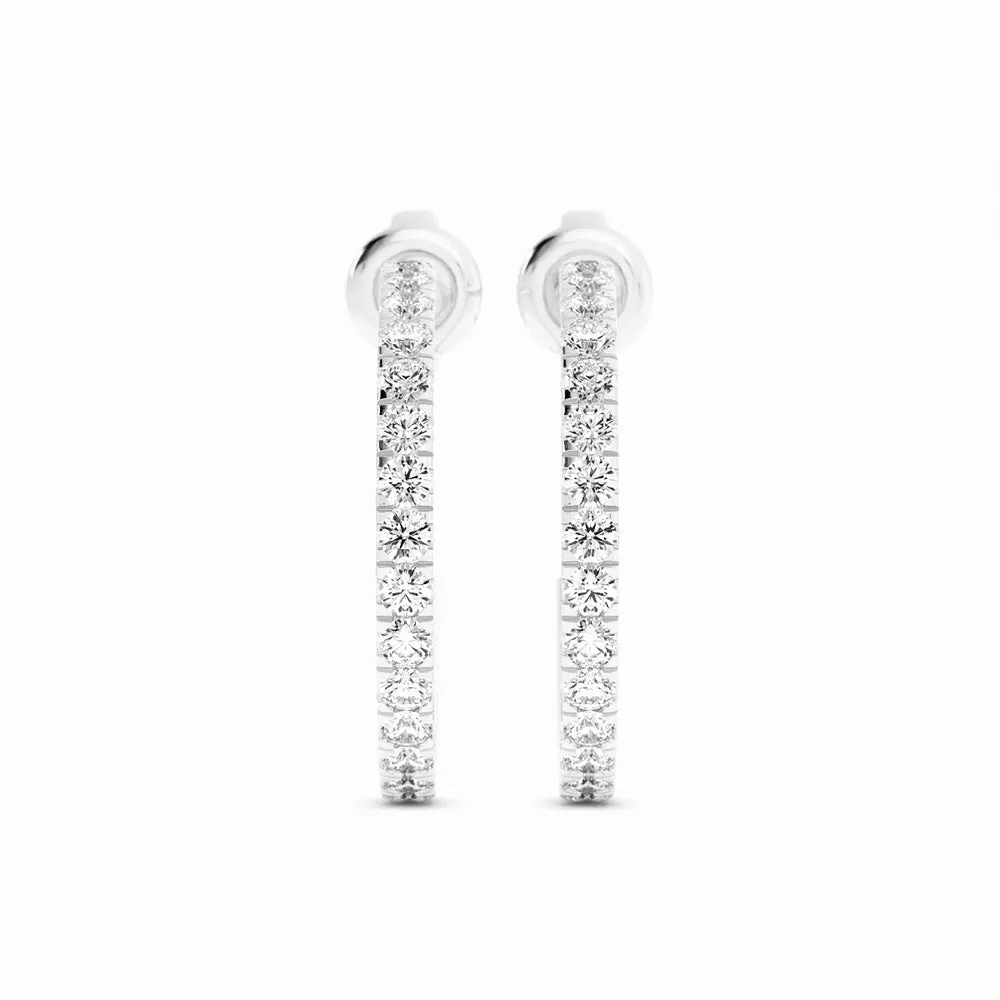 Platinum Round Natural Diamond 15mm Hoops Earring