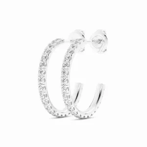 Platinum Round Natural Diamond 15mm Hoops Earring
