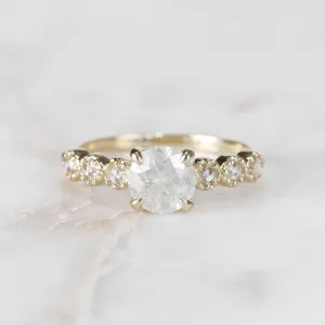Project: Custom Rudy Ring with a 1 Carat White Misty Salt and Pepper Diamond with Rose Cut Accent Stones in 14k