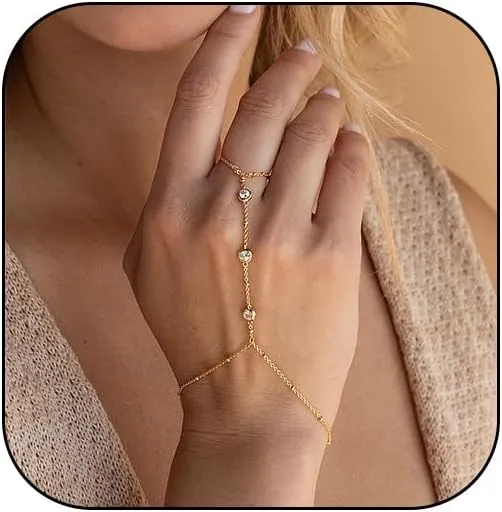 Ring Bracelet Hand Chain Bracelet Simple Dainty Gold Finger Bracelet Ring Hand Chain Slave Bracelets Boho Summer Beach Jewelry for Women