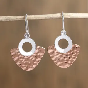Rippling Blades Modern Sterling Silver and Copper Dangle Earrings