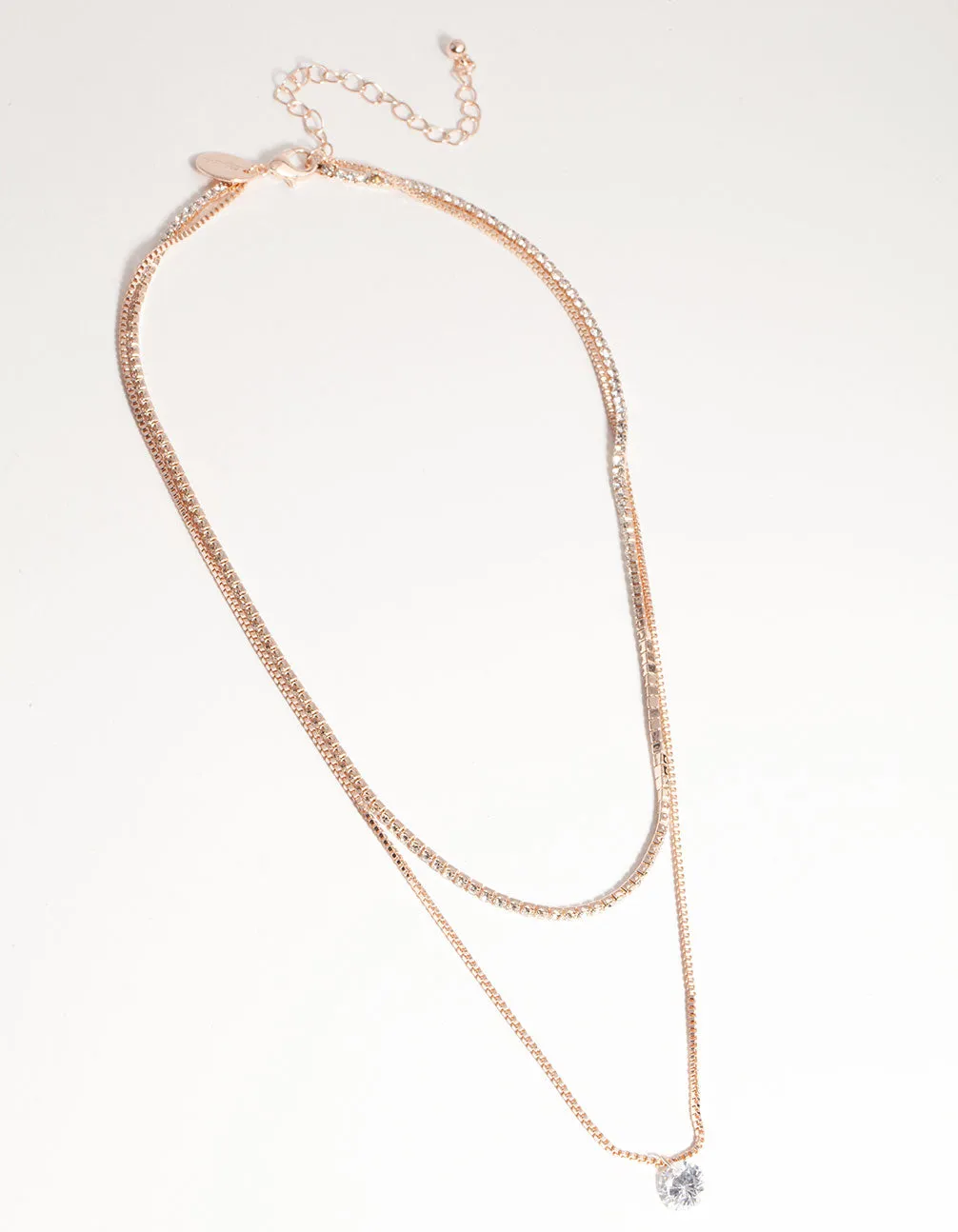 Rose Gold Short 2-Row Cupchain Diamante Necklace