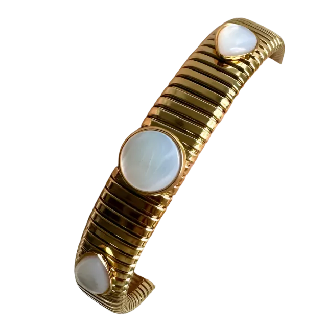 Round and Pear Shaped Mother of Pearl Gold Omega Bracelet