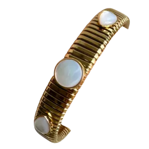 Round and Pear Shaped Mother of Pearl Gold Omega Bracelet
