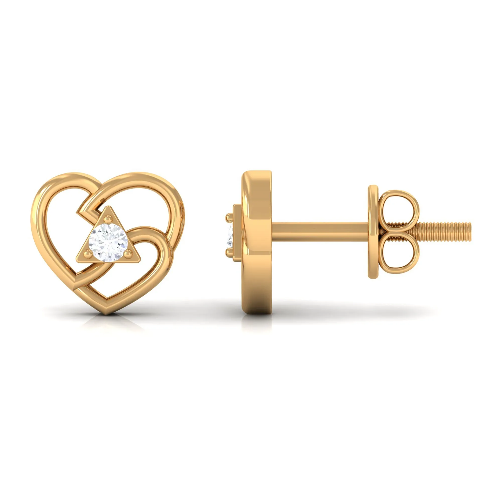Round Natural Diamond Modern Heart Stud Earrings