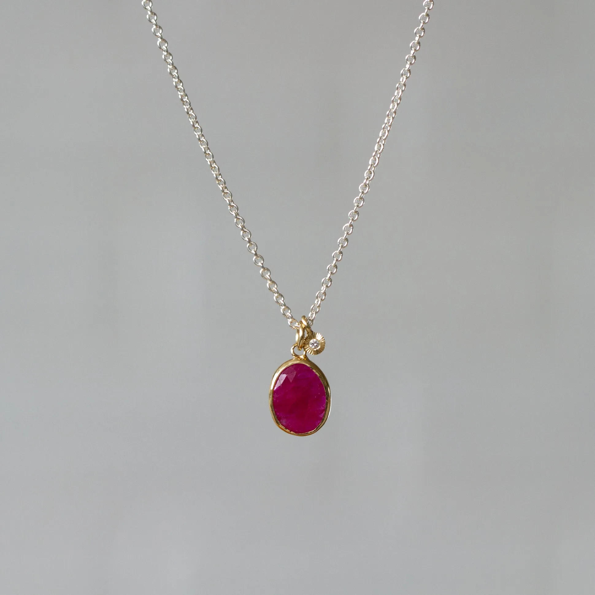 Ruby Sterling Silver and 14K Yellow Gold Theia Necklace