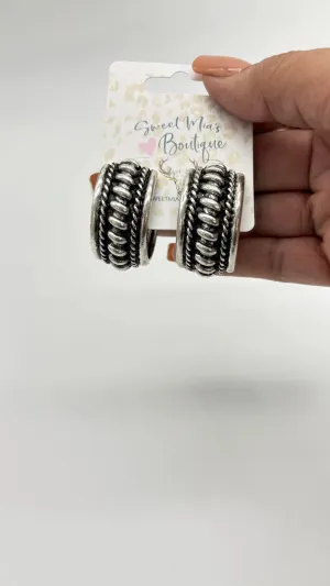Silver Chunky Western Hoop Earring