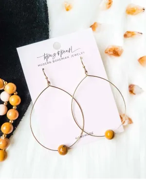 Silver Modern Hoop Mustard Yellow Jasper