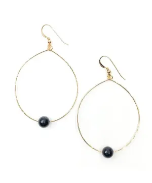 Simple Beaded Gold Modern Hoop Blue Goldstone