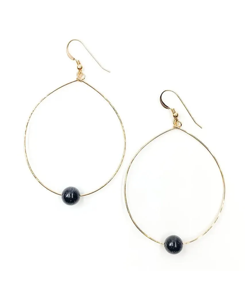 Simple Beaded Gold Modern Hoop Blue Goldstone