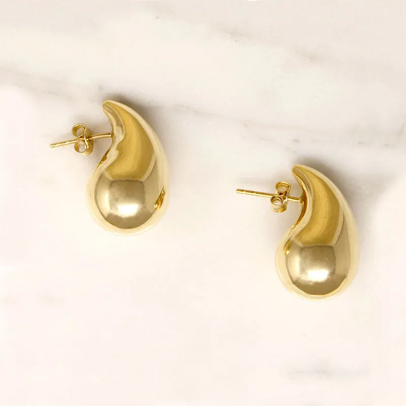 Small Modern Recycled 14k Gold Teardrop Earrings