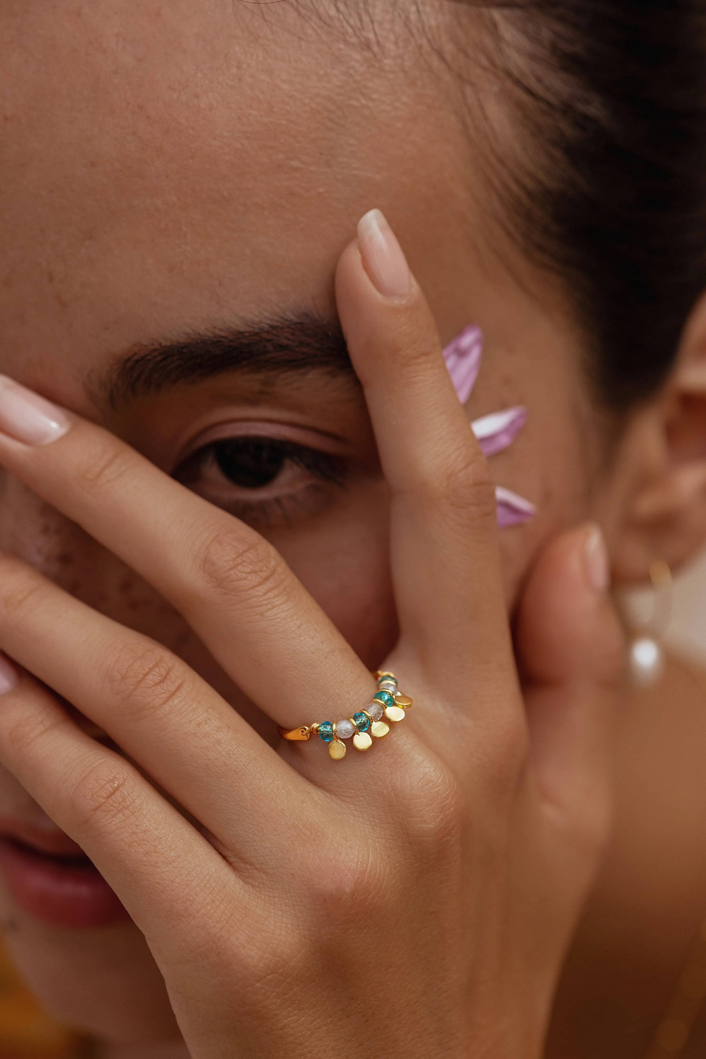 Spinning Ring in Gold & Aqua Chalcedony