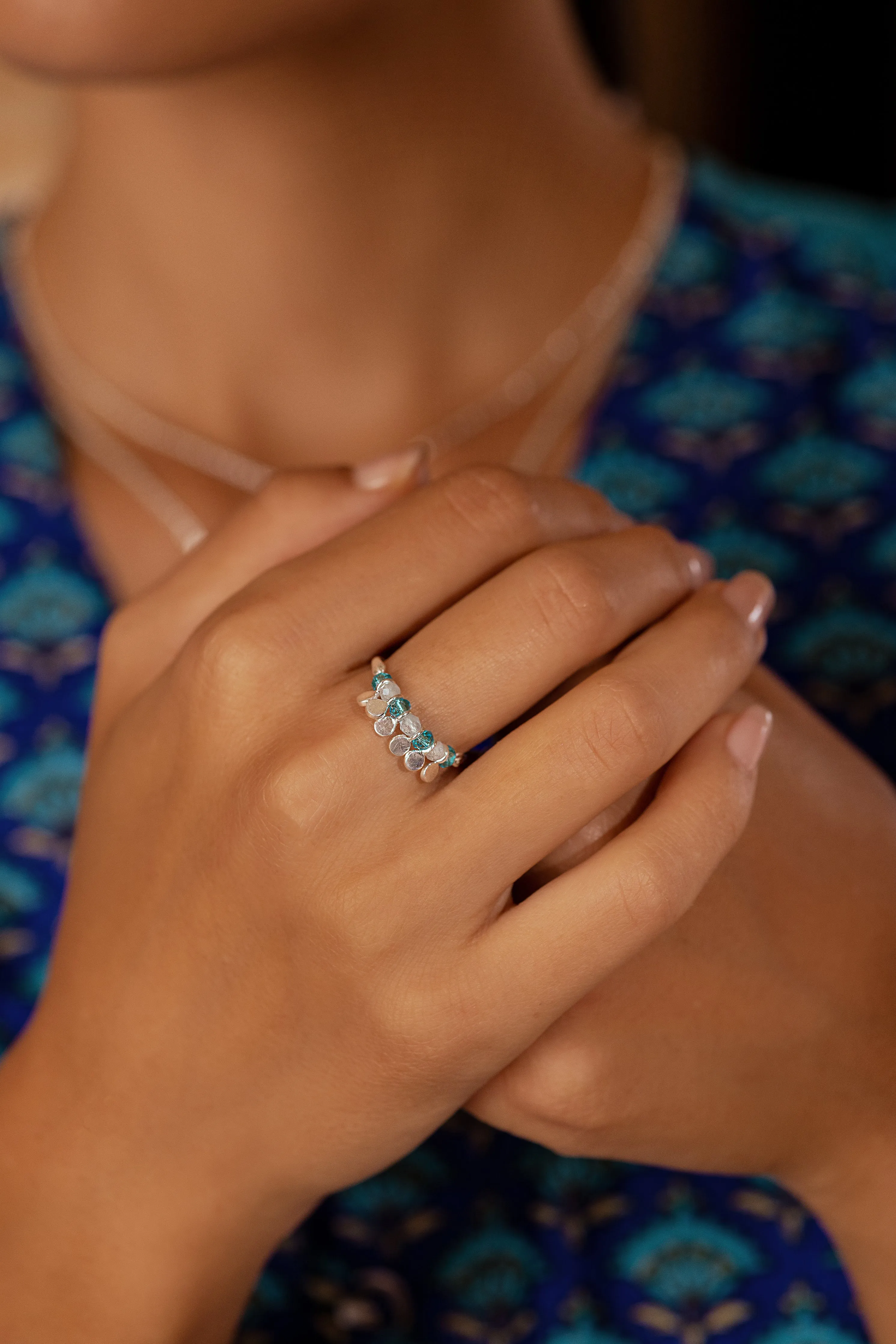 Spinning Ring in Silver & Aqua Chalcedony