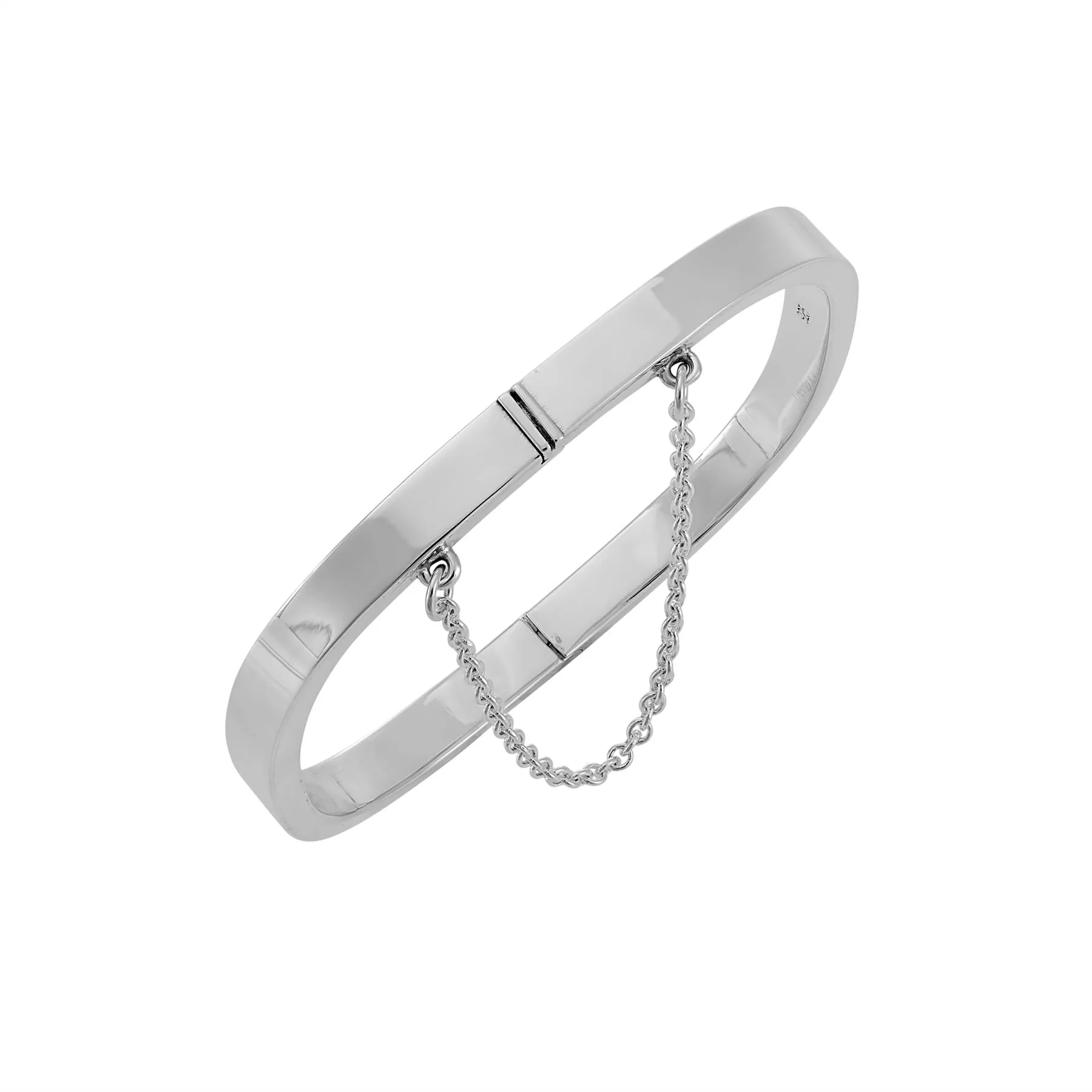 Sterling Silver Square Hinged Bangle With Safety Chain - Elegant Bracelet