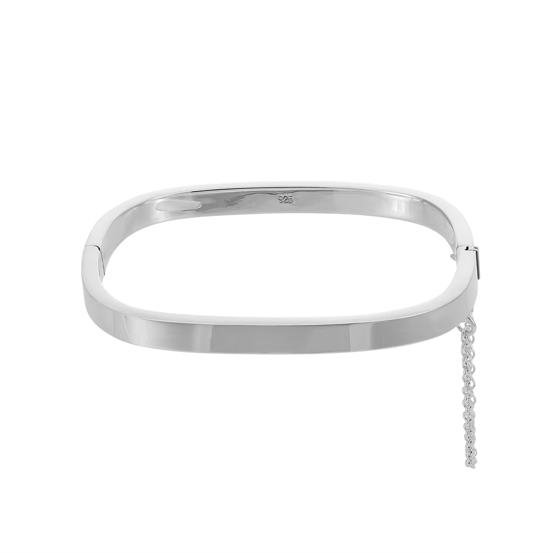 Sterling Silver Square Hinged Bangle With Safety Chain - Elegant Bracelet