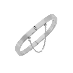 Sterling Silver Square Hinged Bangle With Safety Chain - Elegant Bracelet
