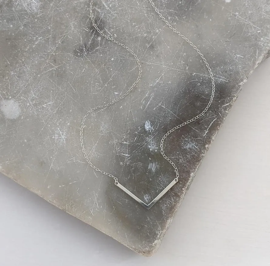 Sterling Silver V Bar Necklace