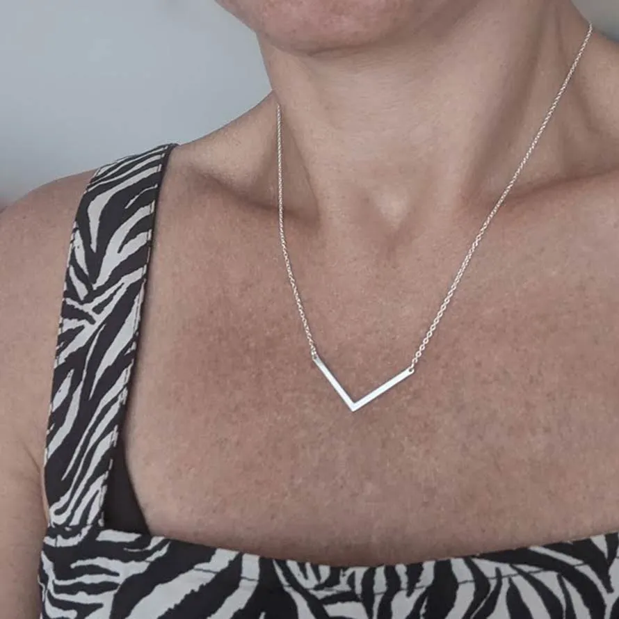 Sterling Silver V Bar Necklace