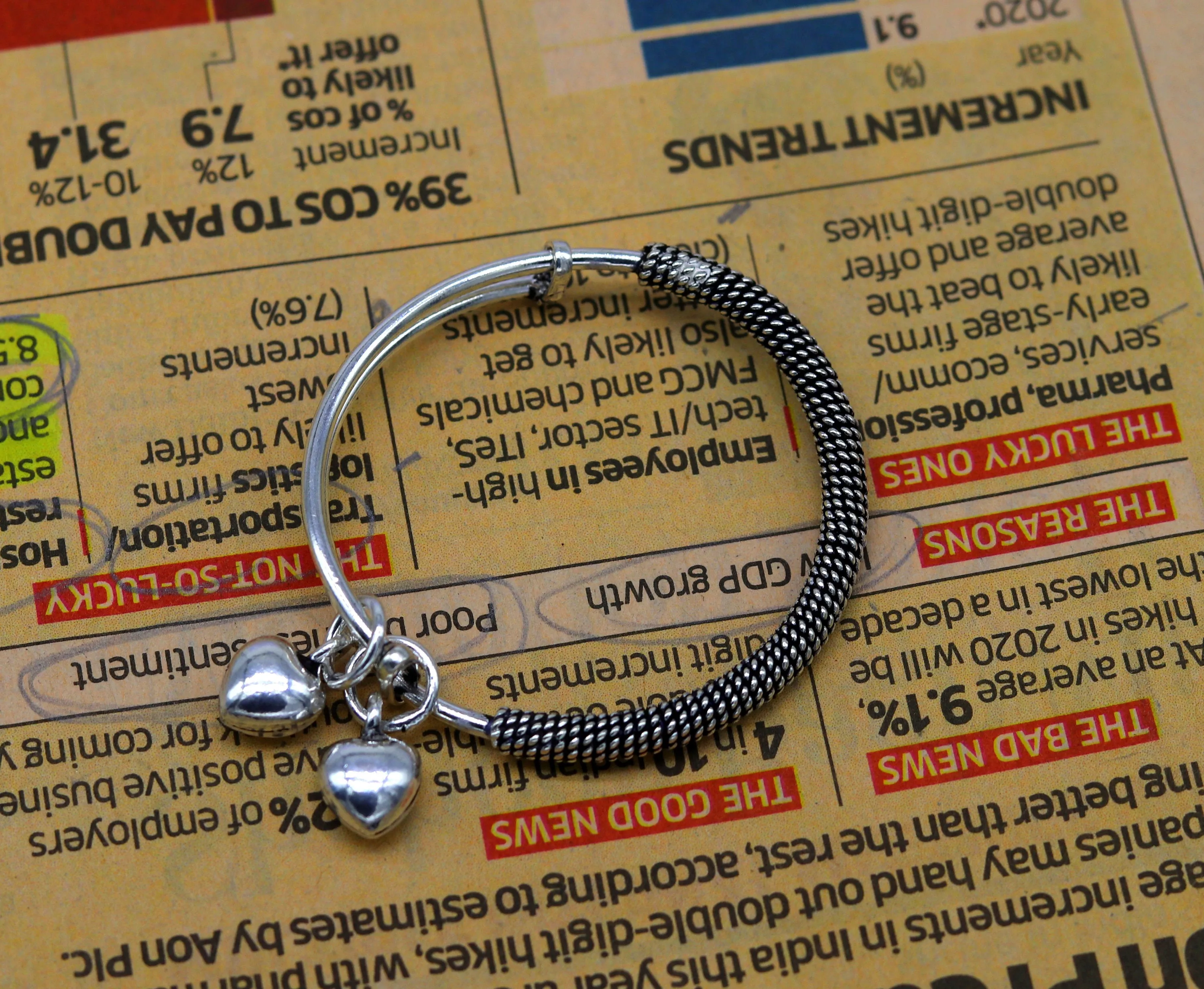 Stylish charm oxidized 925 sterling silver adjustable baby solid bangle bracelet, charm bangle, tribal unisex kids jewelry bbk84