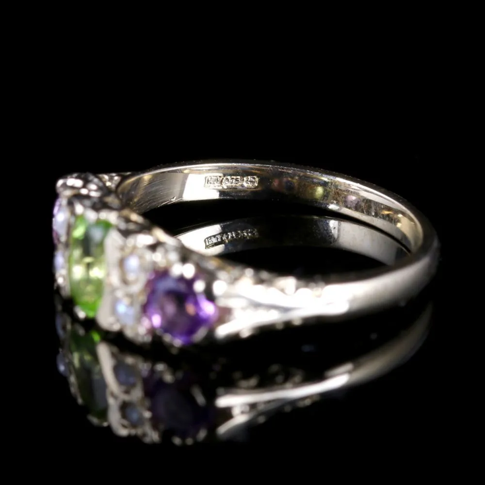 Suffragette 9Ct Gold Ring Peridot Amethyst Pearl