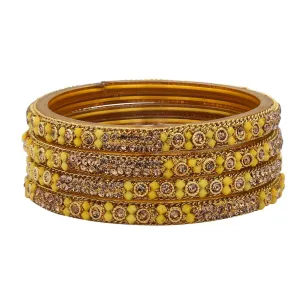 Sukriti Handcrafted Glossy Zircon Crystal Glass Yellow Bangles for Women – Set of 4