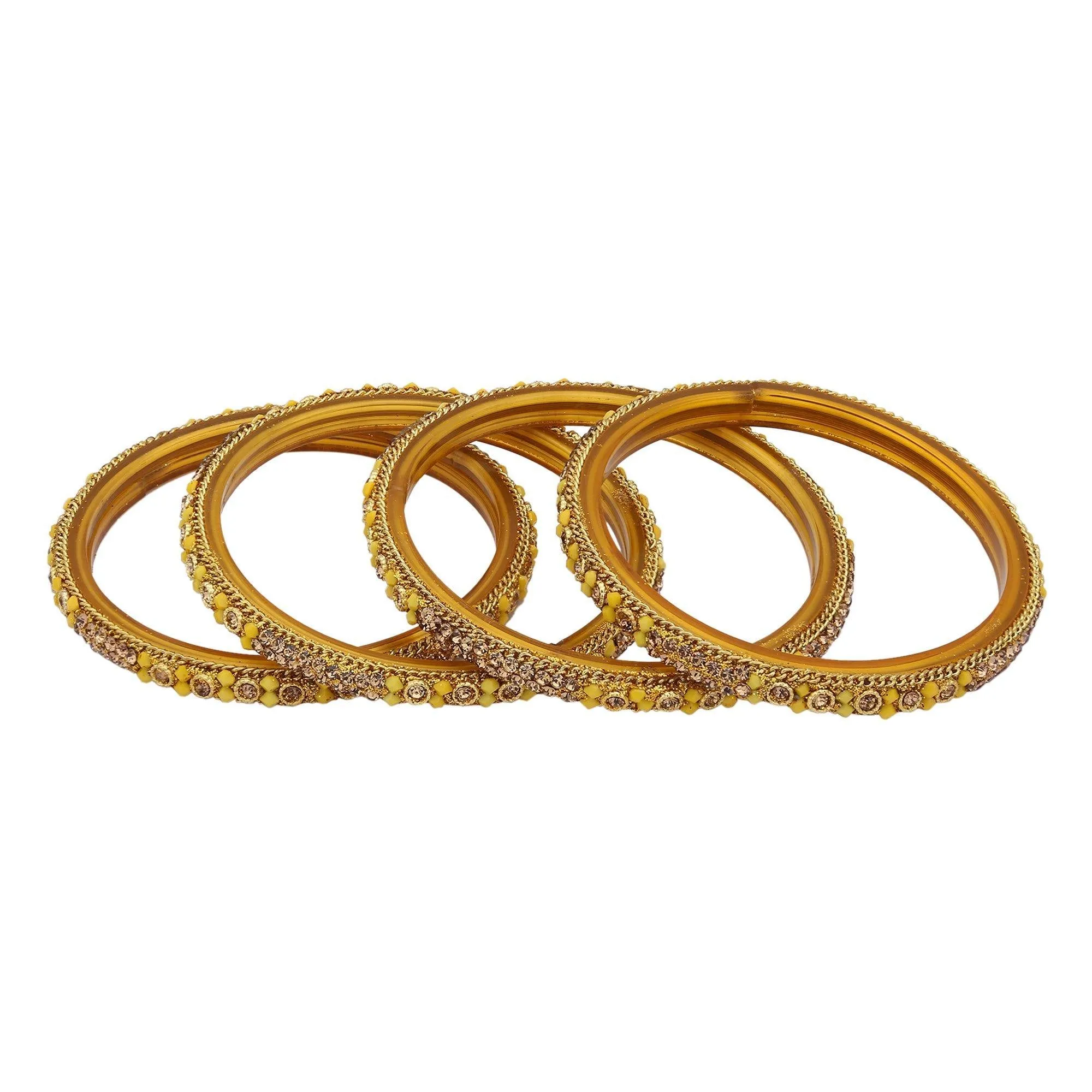 Sukriti Handcrafted Glossy Zircon Crystal Glass Yellow Bangles for Women – Set of 4