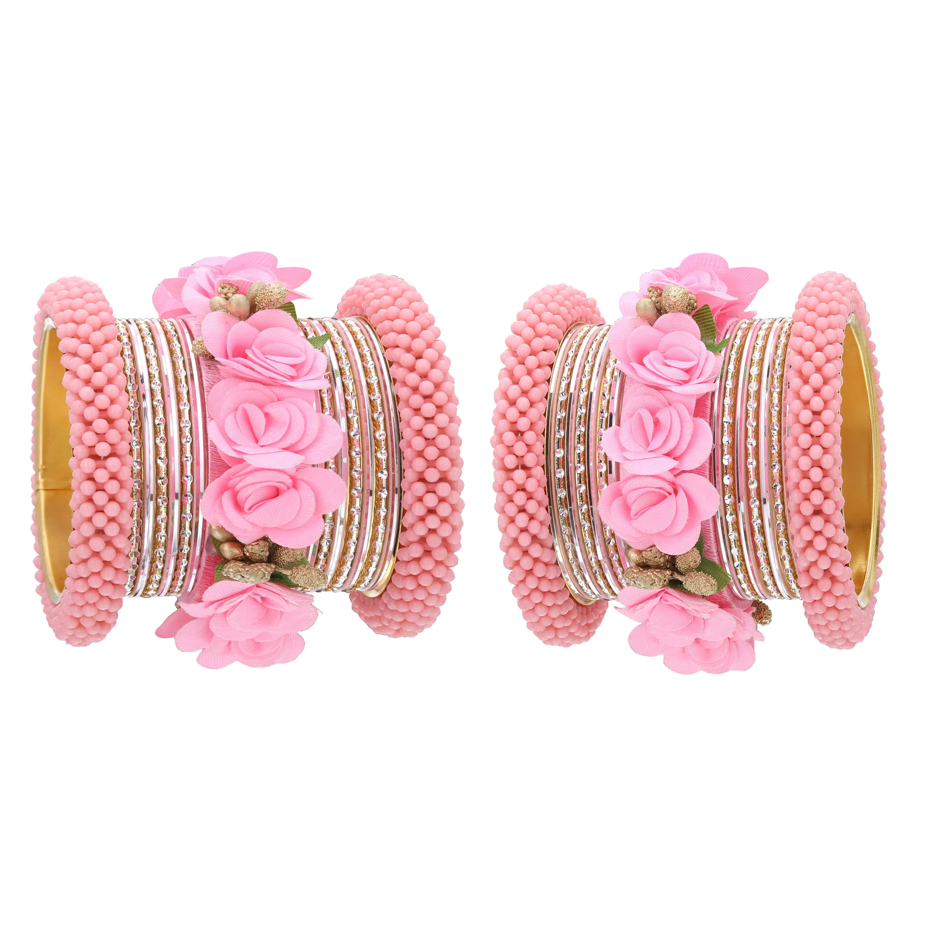 Sukriti Handmade Latest Stylish Designer Metal Silk Thread Floral Bangles for Girls and Women - Set of 34