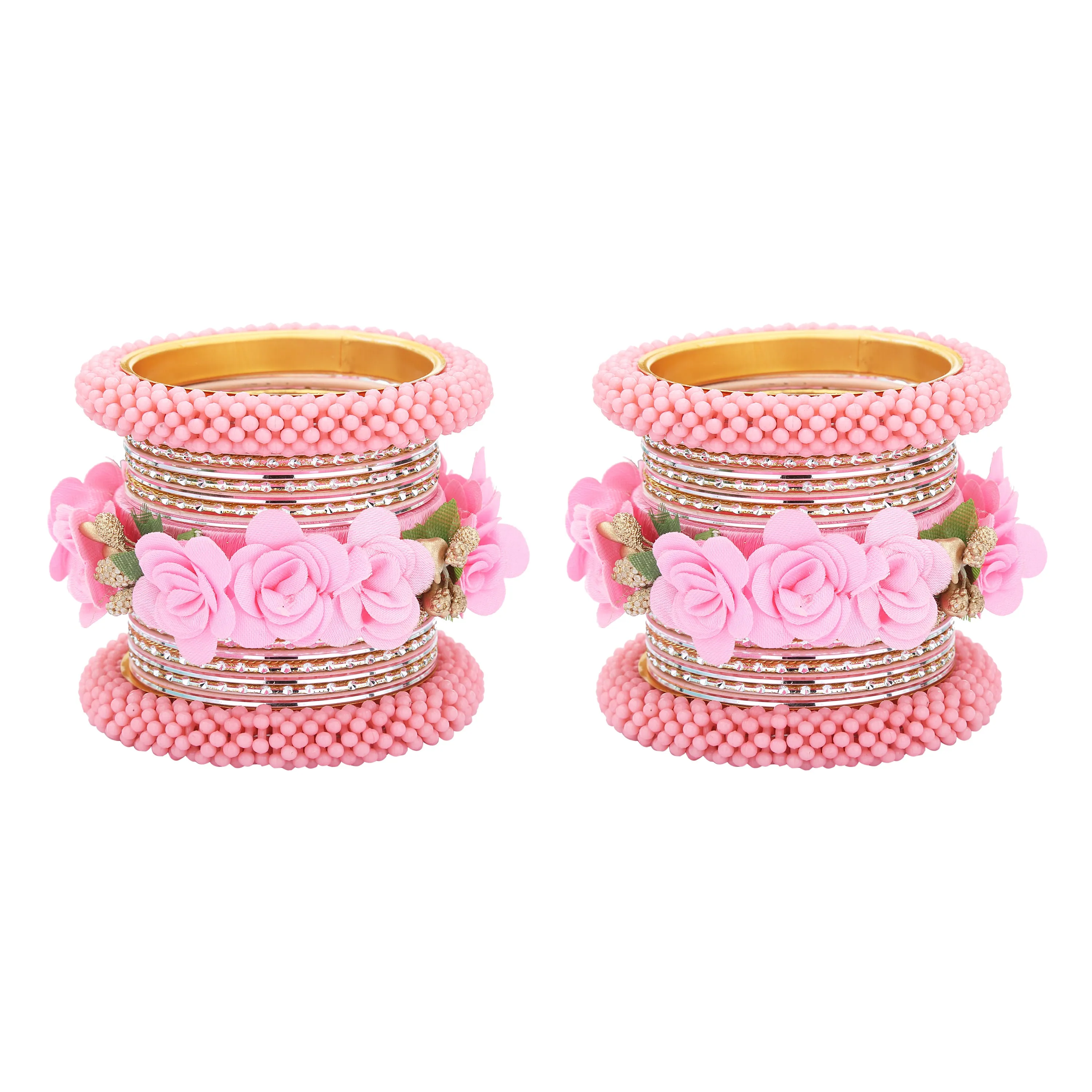 Sukriti Handmade Latest Stylish Designer Metal Silk Thread Floral Bangles for Girls and Women - Set of 34