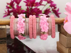 Sukriti Handmade Latest Stylish Designer Metal Silk Thread Floral Bangles for Girls and Women - Set of 34