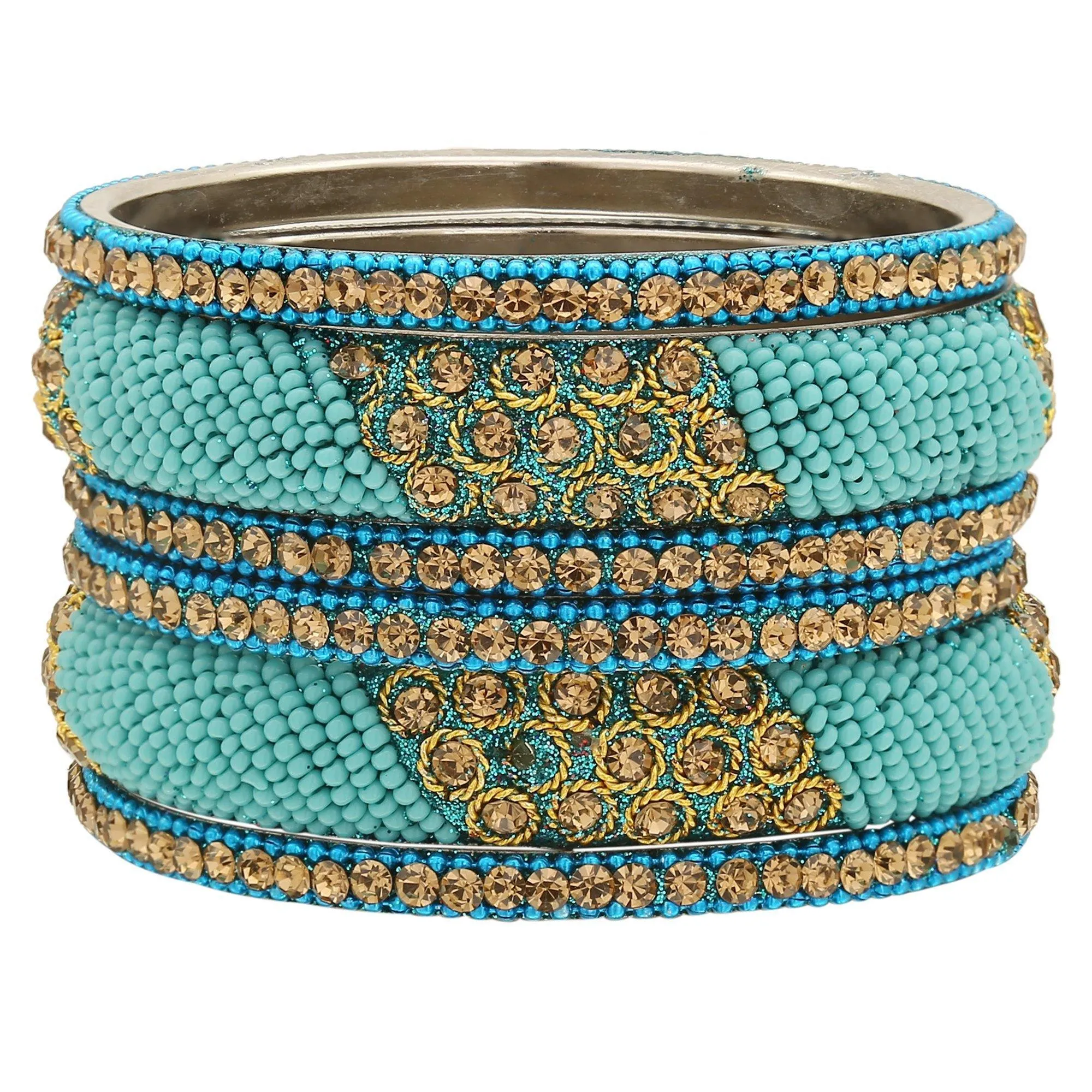 Sukriti Indian Stylish Beads Studded Brass Aqua Bangles Bollywood Jewelry for Women - Set of 6