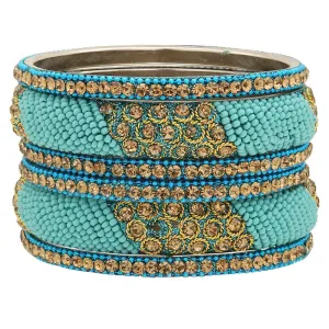Sukriti Indian Stylish Beads Studded Brass Aqua Bangles Bollywood Jewelry for Women - Set of 6
