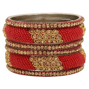 Sukriti Indian Stylish Beads Studded Brass Maroon Bangles Bollywood Jewelry for Women - Set of 6