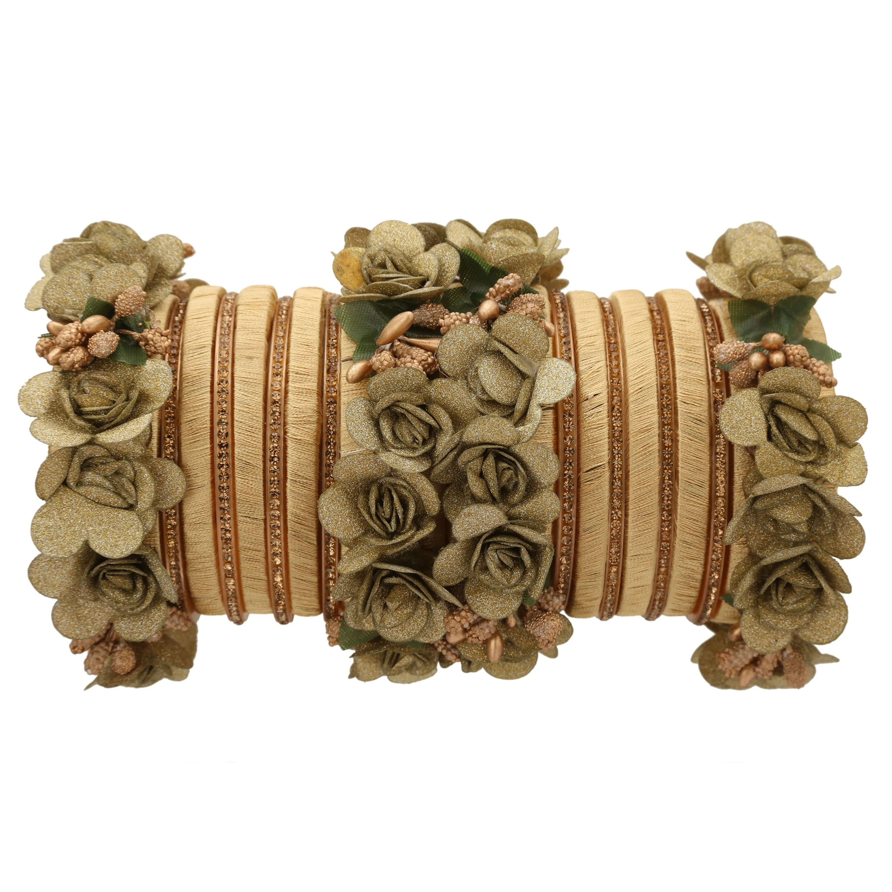Sukriti Stylish Designer Party Wedding wear Flower Silk Thread Gold Bangles for Girls & Women – Set of 18