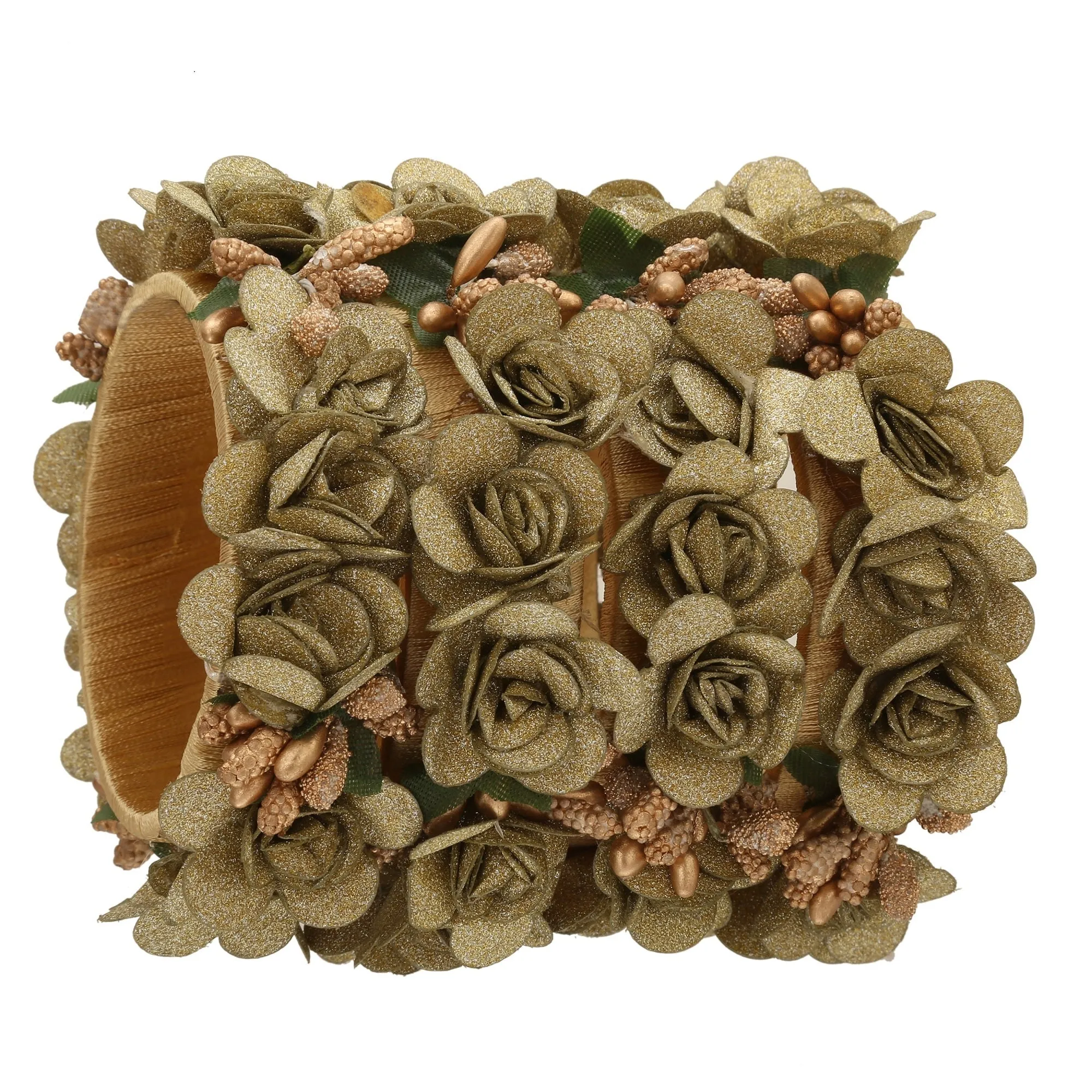 Sukriti Stylish Designer Party Wedding wear Flower Silk Thread Gold Bangles for Girls & Women – Set of 18