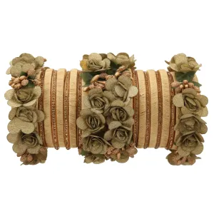Sukriti Stylish Designer Party Wedding wear Flower Silk Thread Gold Bangles for Girls & Women – Set of 18