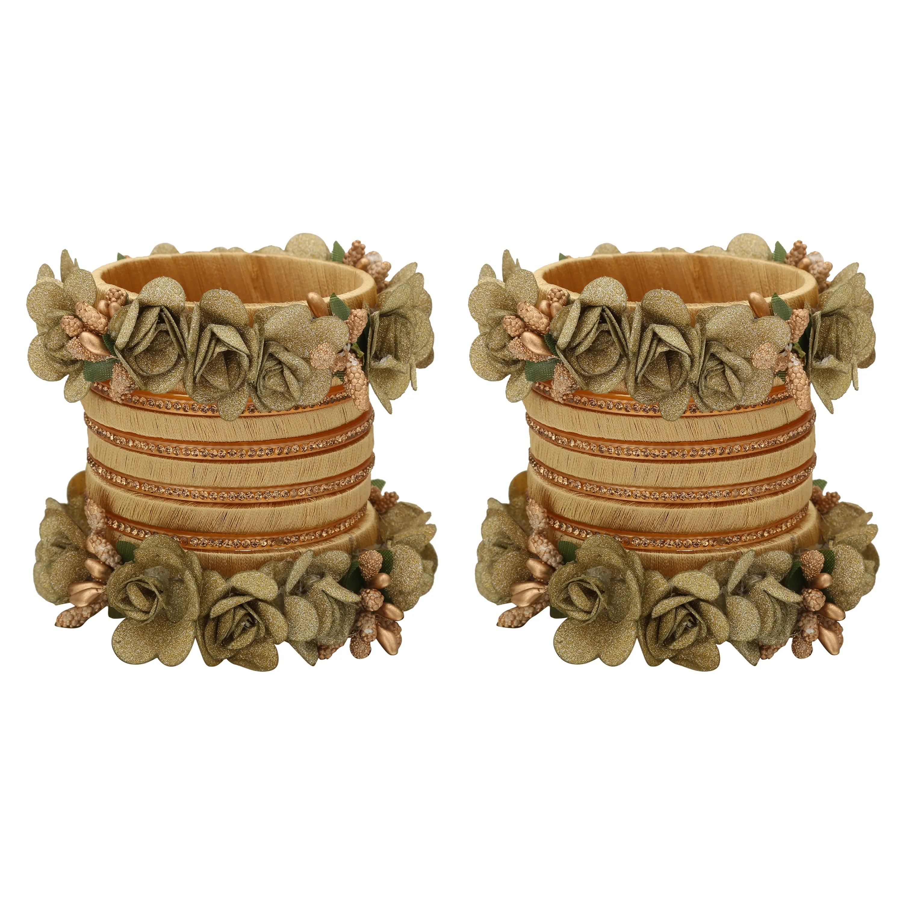 Sukriti Stylish Designer Party Wedding wear Flower Silk Thread Gold Bangles for Girls & Women – Set of 18