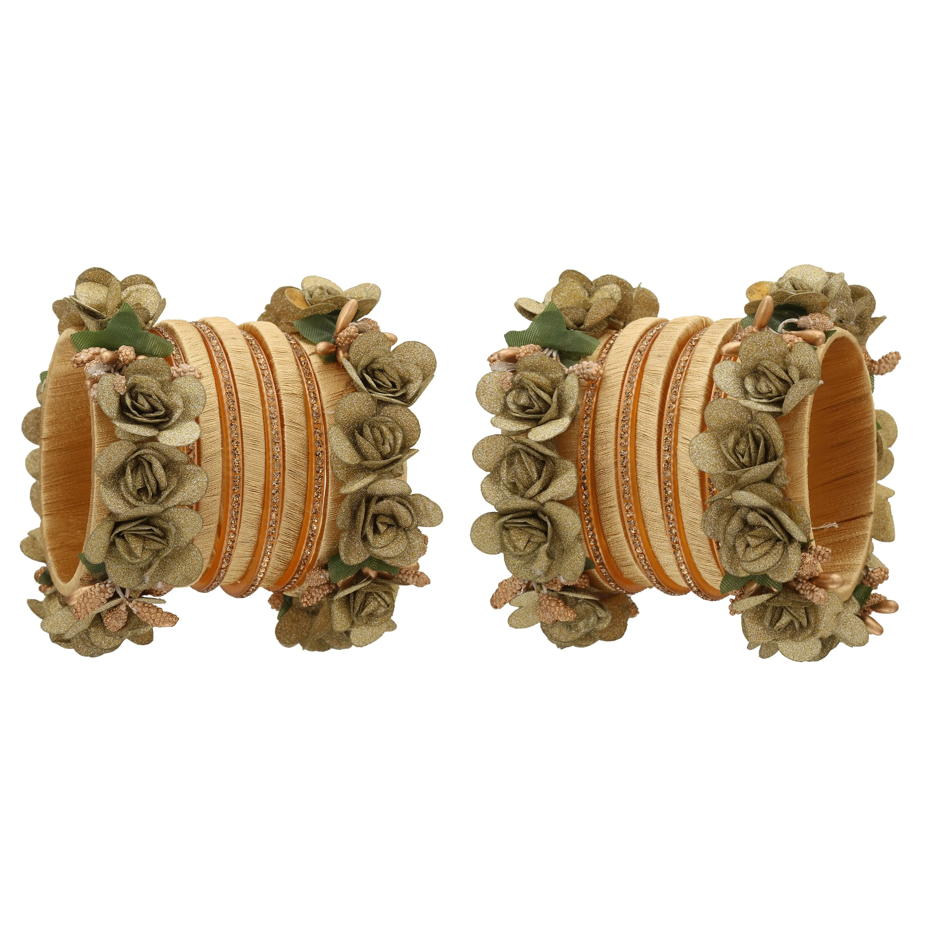Sukriti Stylish Designer Party Wedding wear Flower Silk Thread Gold Bangles for Girls & Women – Set of 18