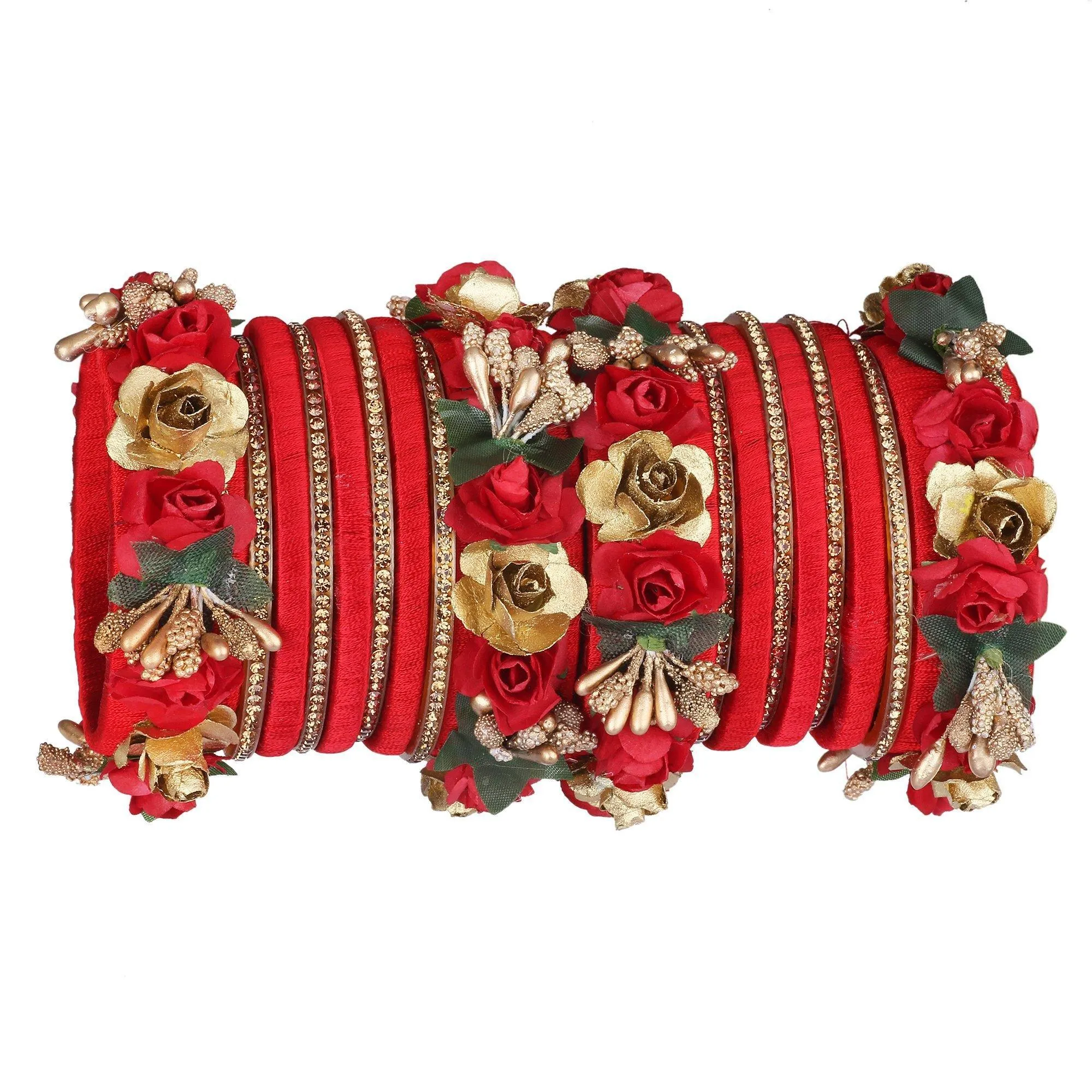 Sukriti Stylish Designer Party Wedding wear Flower Silk Thread Red Bangles for Girls & Women – Set of 18