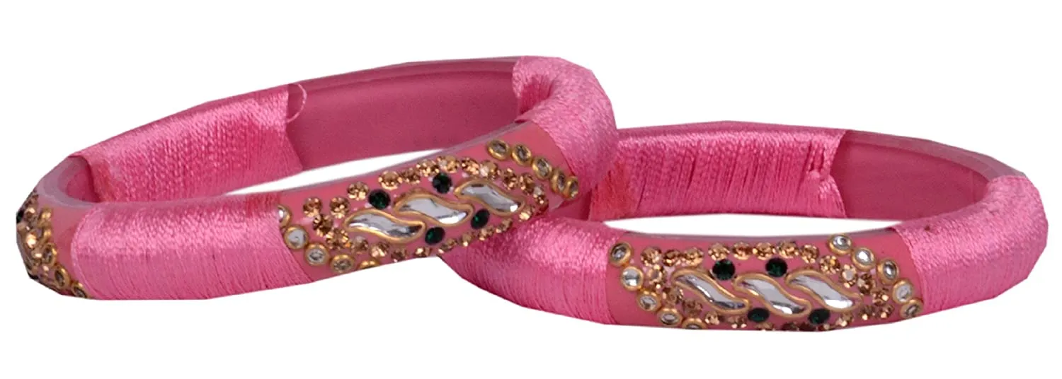 Sukriti Stylish Designer Pink Silk Thread Acrylic Bangles for Girls, Women - Set of 2