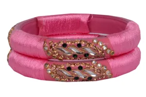Sukriti Stylish Designer Pink Silk Thread Acrylic Bangles for Girls, Women - Set of 2
