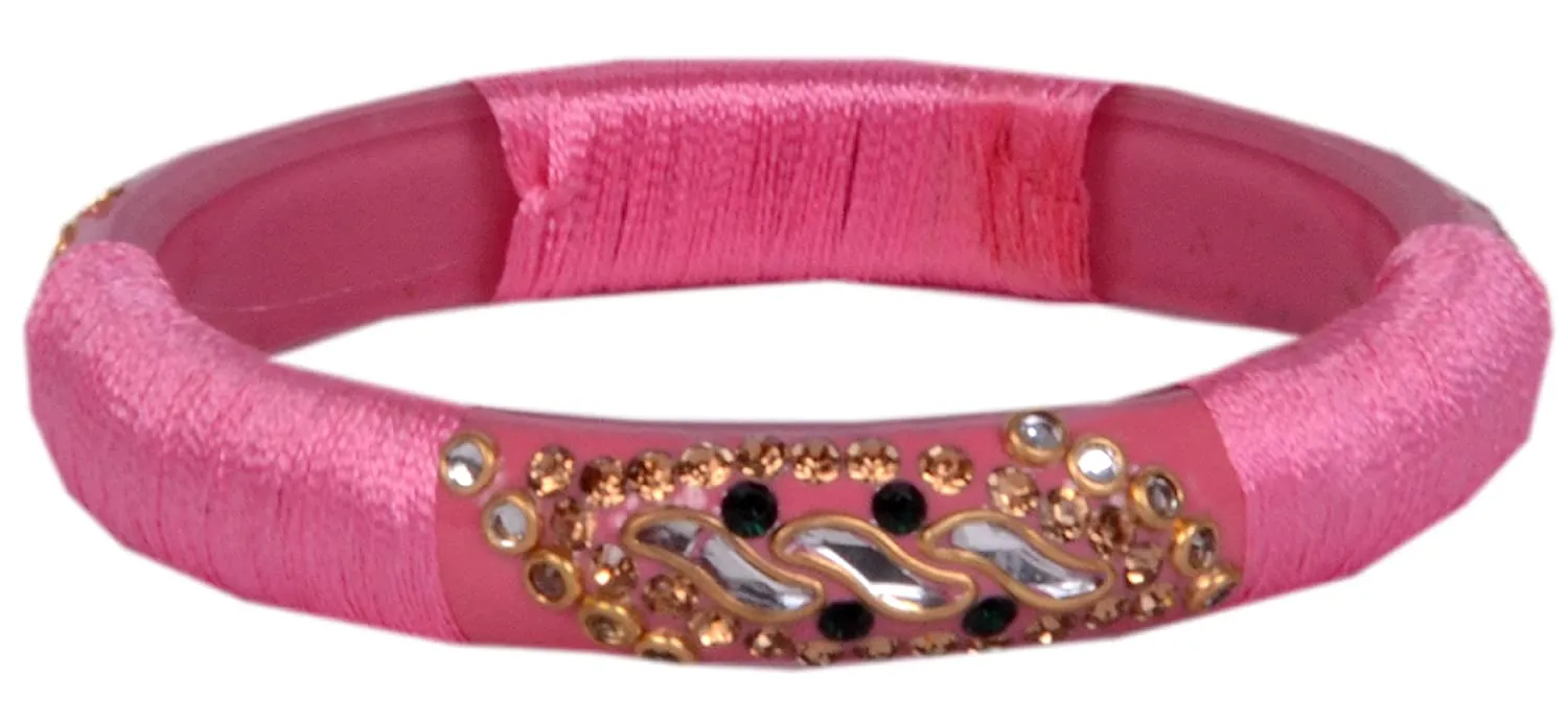 Sukriti Stylish Designer Pink Silk Thread Acrylic Bangles for Girls, Women - Set of 2
