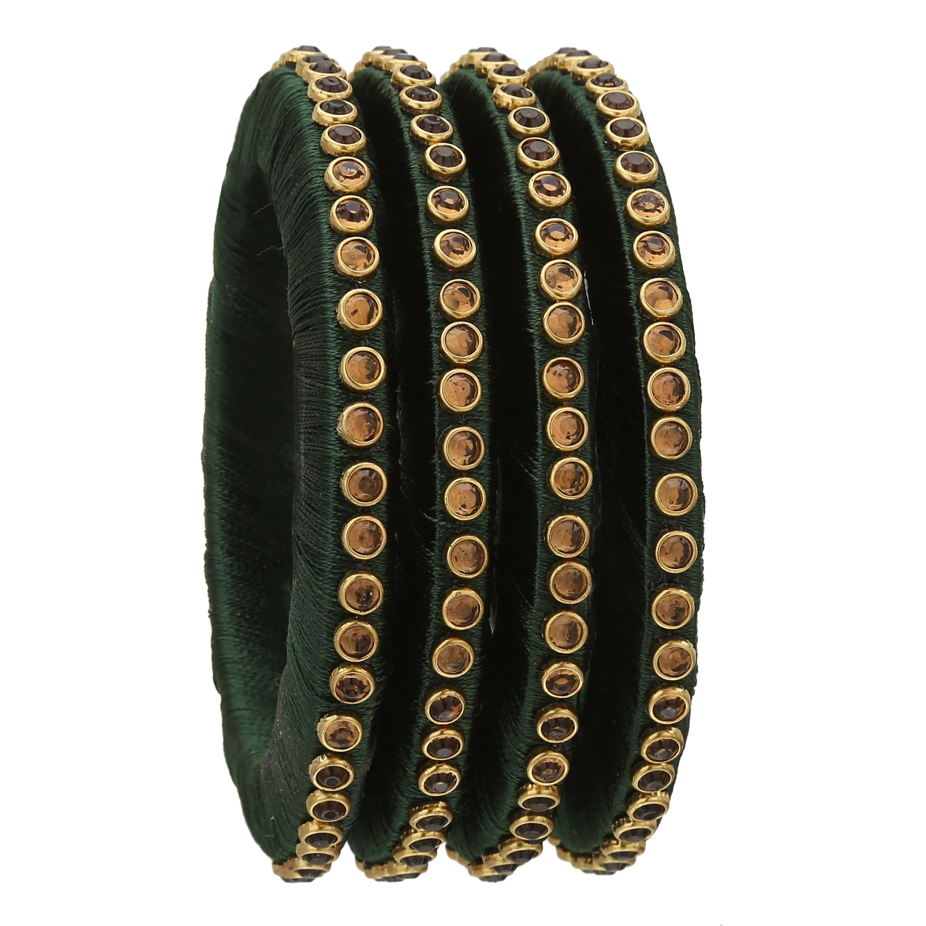 Sukriti Stylish Handmade Bottle-Green Flower Designer Silk thread Plastic Bridal Chuda Wedding Bangles for Women – Set of 18