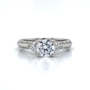 Tacori Three Stone Trillion & Pave Set Engagement Ring in Platinum