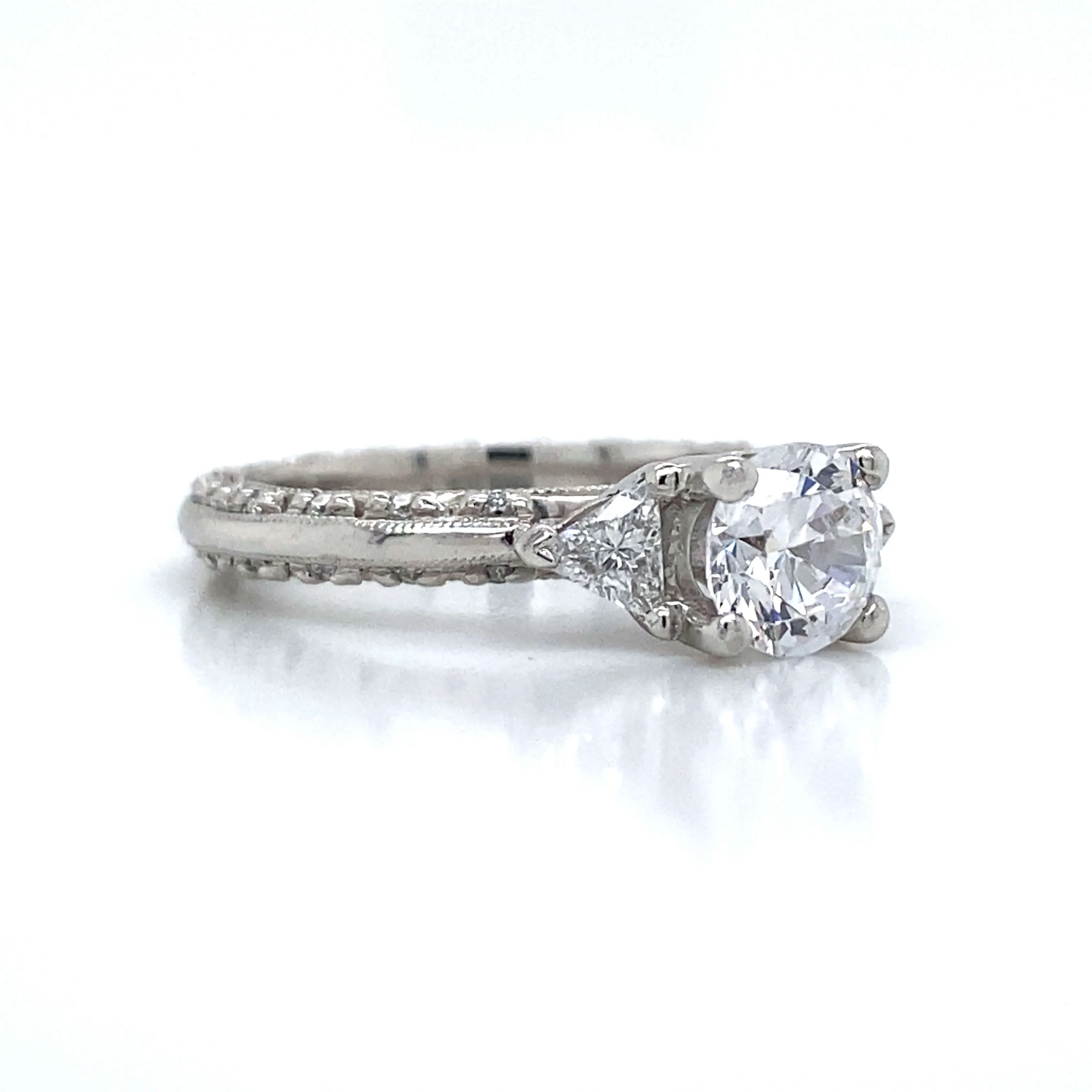 Tacori Three Stone Trillion & Pave Set Engagement Ring in Platinum