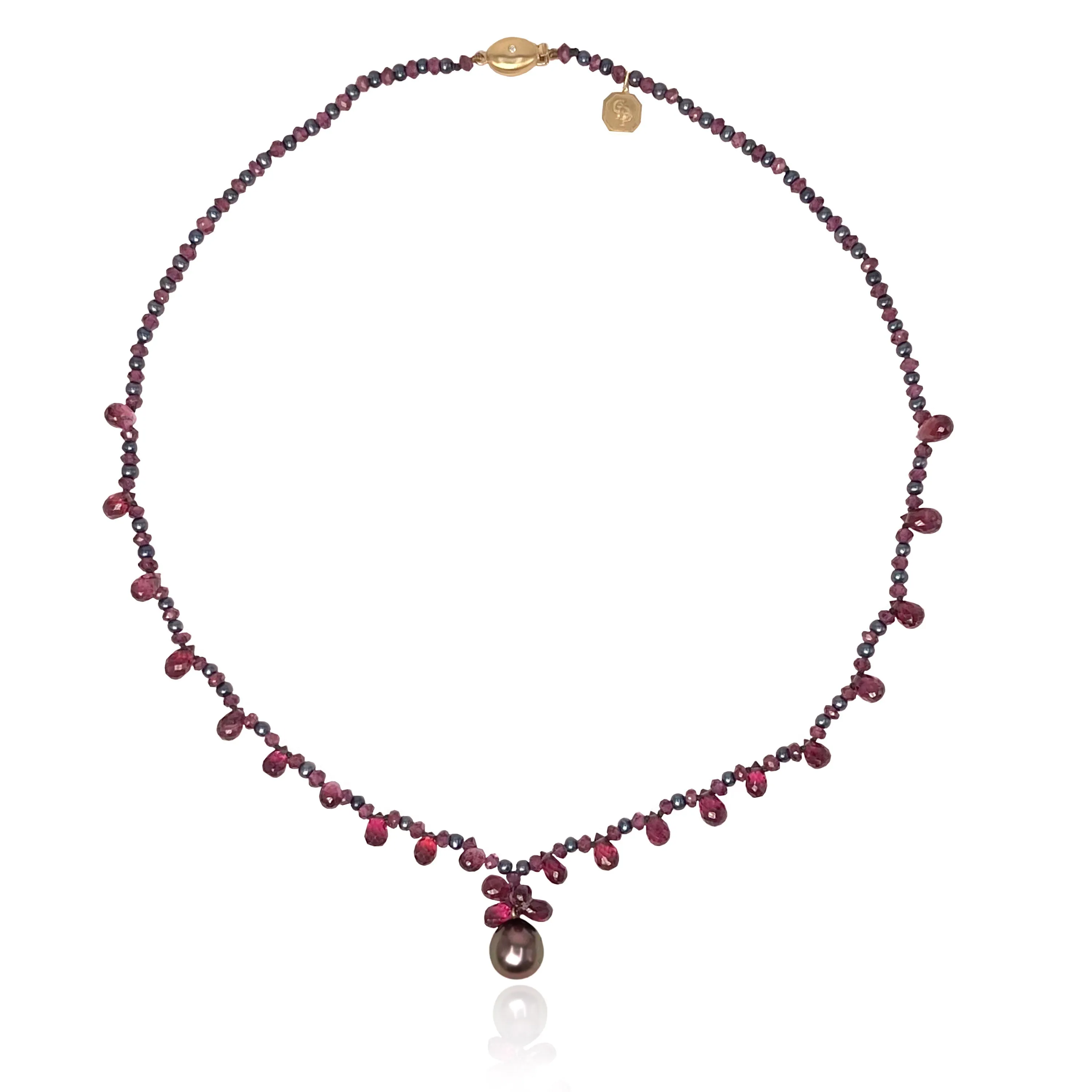 Tahitian Pearl & Garnet 'Melograno' Teardrops Necklace