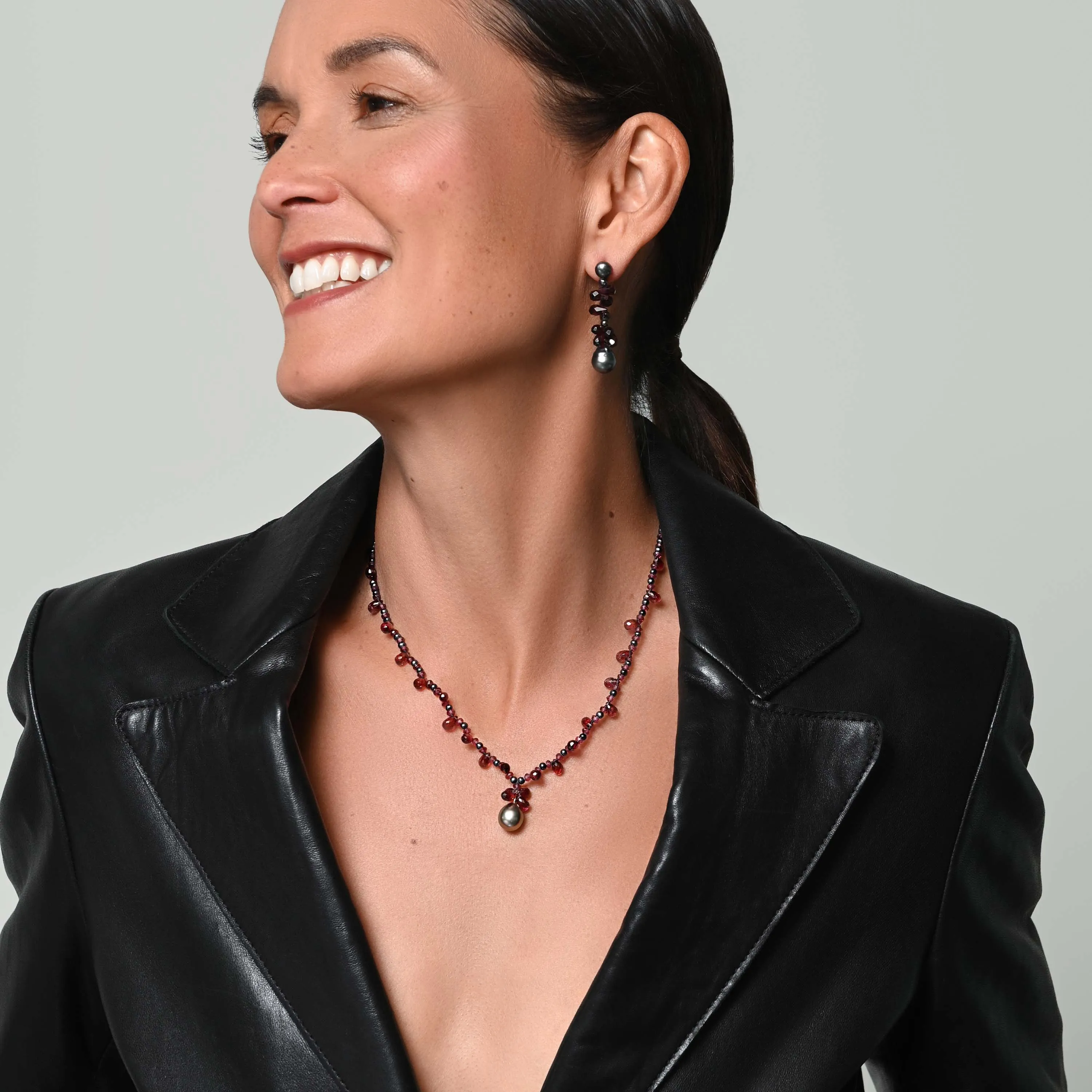 Tahitian Pearl & Garnet 'Melograno' Teardrops Necklace