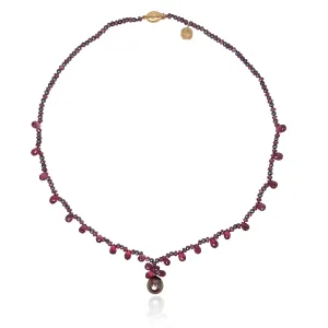 Tahitian Pearl & Garnet 'Melograno' Teardrops Necklace