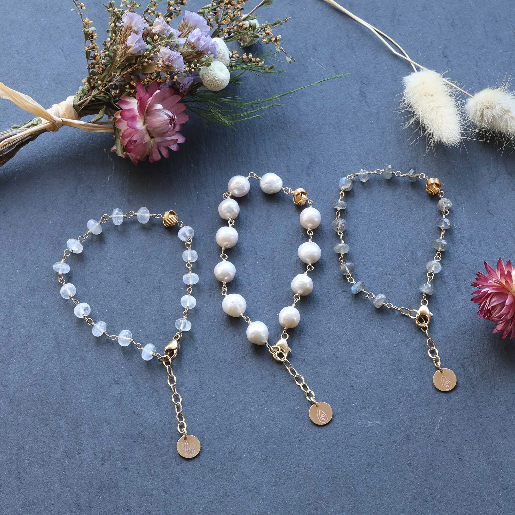 The Knot - Pearl Moonstone Labradorite Gold Bracelet