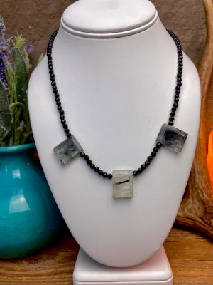 Tourmalinated Quartz & Black Spinel Necklace